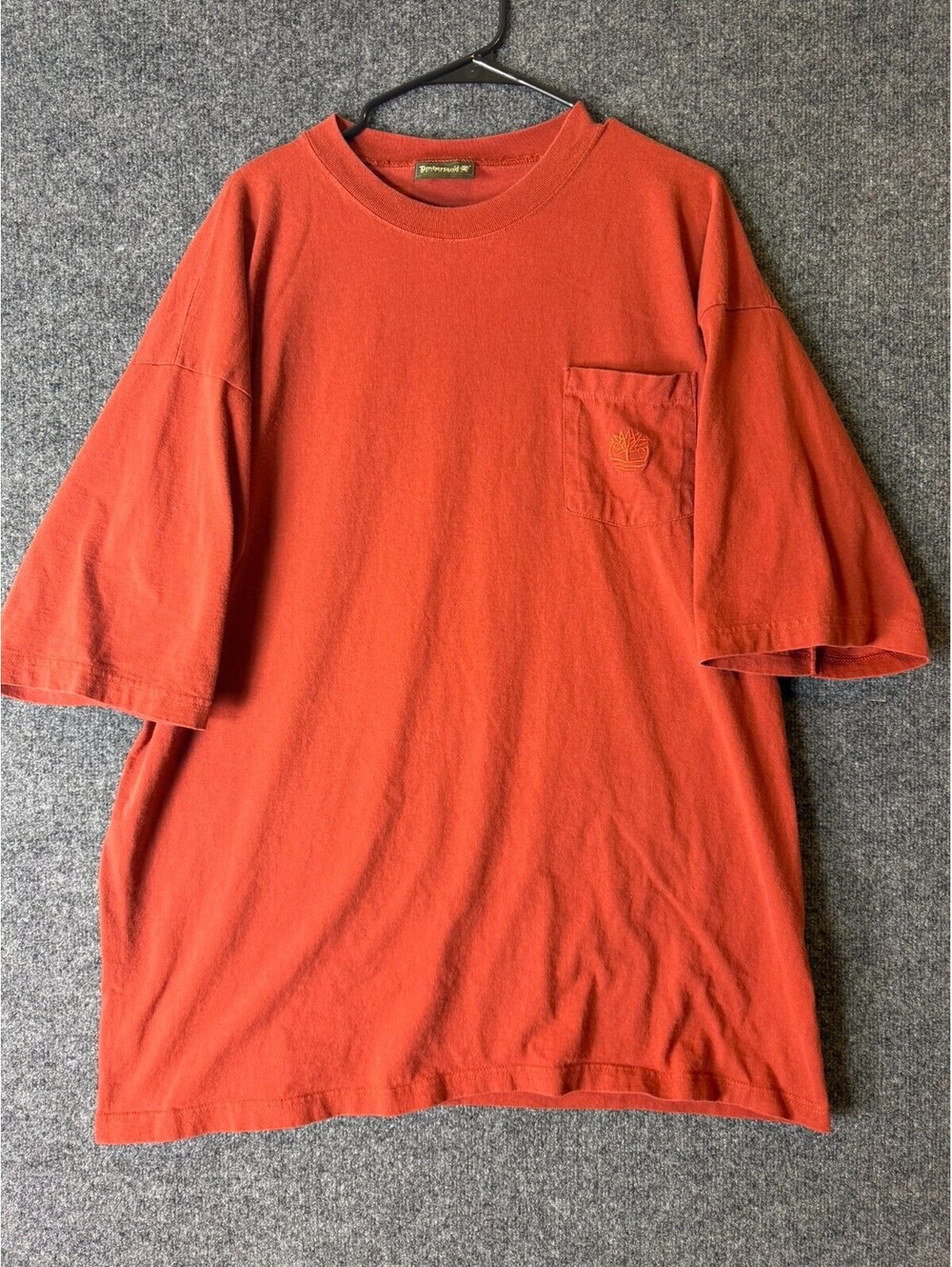 Vintage Timberland Weathergear T-Shirt 2XL Orange Pocket Embroidered Logo 90
